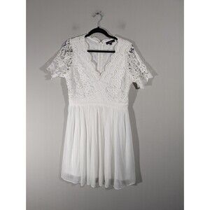 Lulus Dress Women Size L White Lace Angel in Disguise Skater Lined